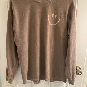 Brown Long Sleeve Shirt with Pink Smile